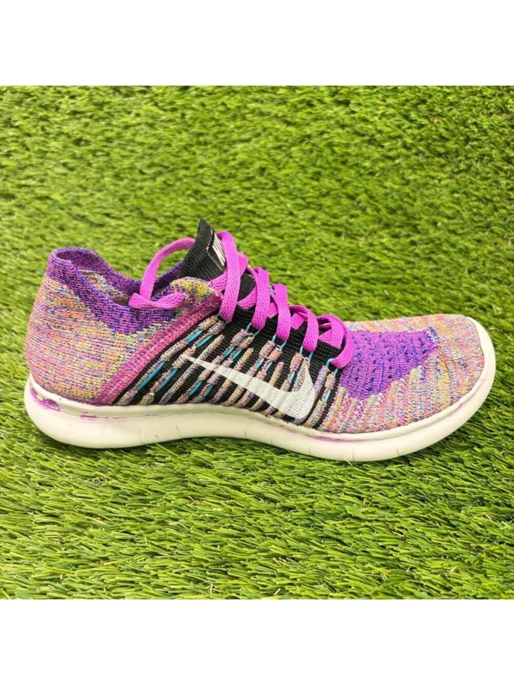 Nike Free RN Flyknit Womens Size 6.5 Purple Blue Athletic Running Shoes Sneakers